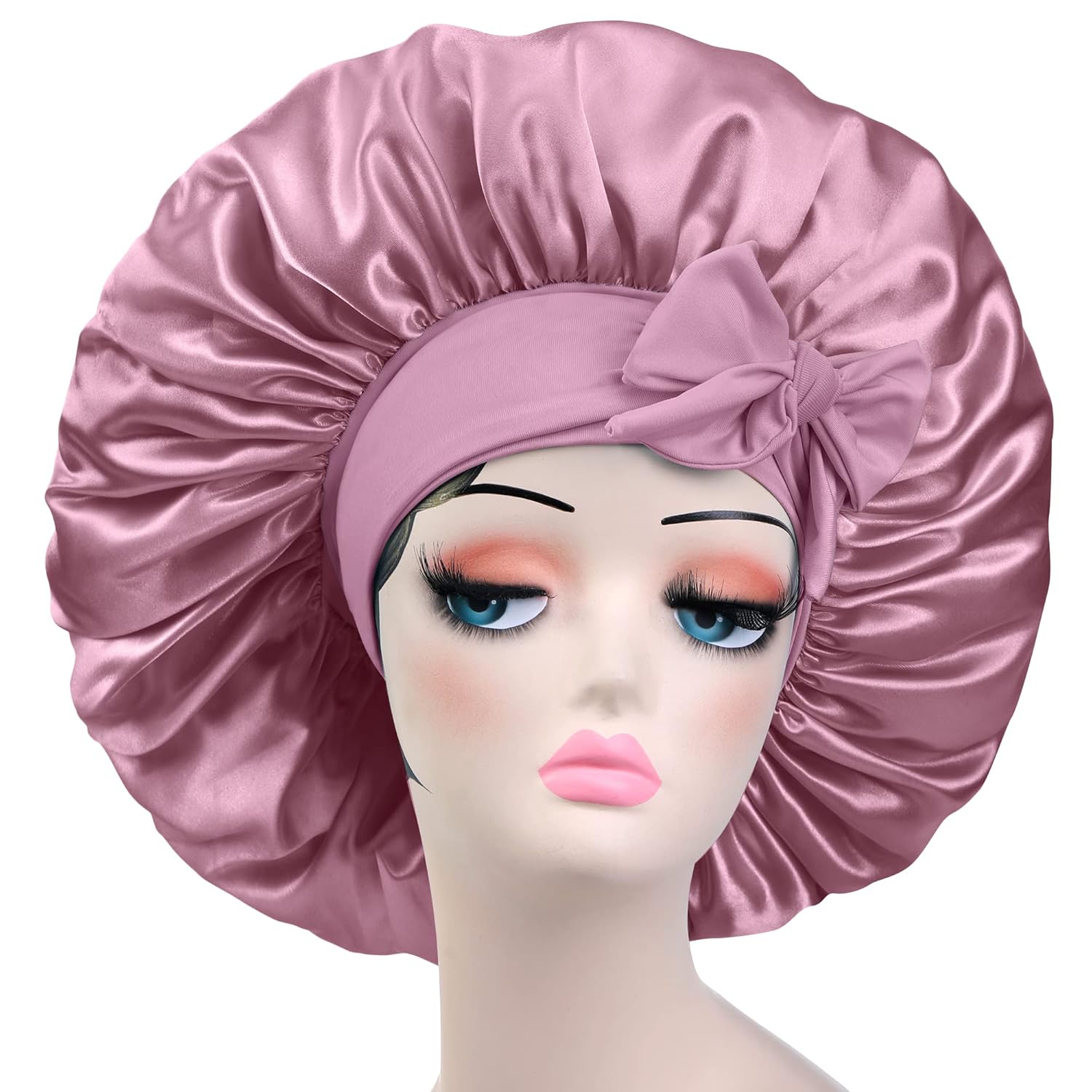 Satin Bonnet Silk For Hair Sleeping: Women Tie Bonnets Adjustable Night Cap Jumbo Size Comfortable Wide Band for Braids Curly Long Hair