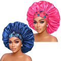 Silk Satin Bonnet Hair Cap: 2pcs 17inch Diameter Extra Large Jumbo Sleeping Satin Bonnets with Comfortable Flower Band - High Density Bonnets for Women Braids Curly Night Cap