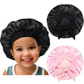 Satin Silk Bonnet Hair Cap: 2pcs Bonnets For Kids with Elastic Tie Band Adjustable Straps for Sleeping Sleep Comfortable - Stretchy Tie Band Hair Bonnets No Slip-Off