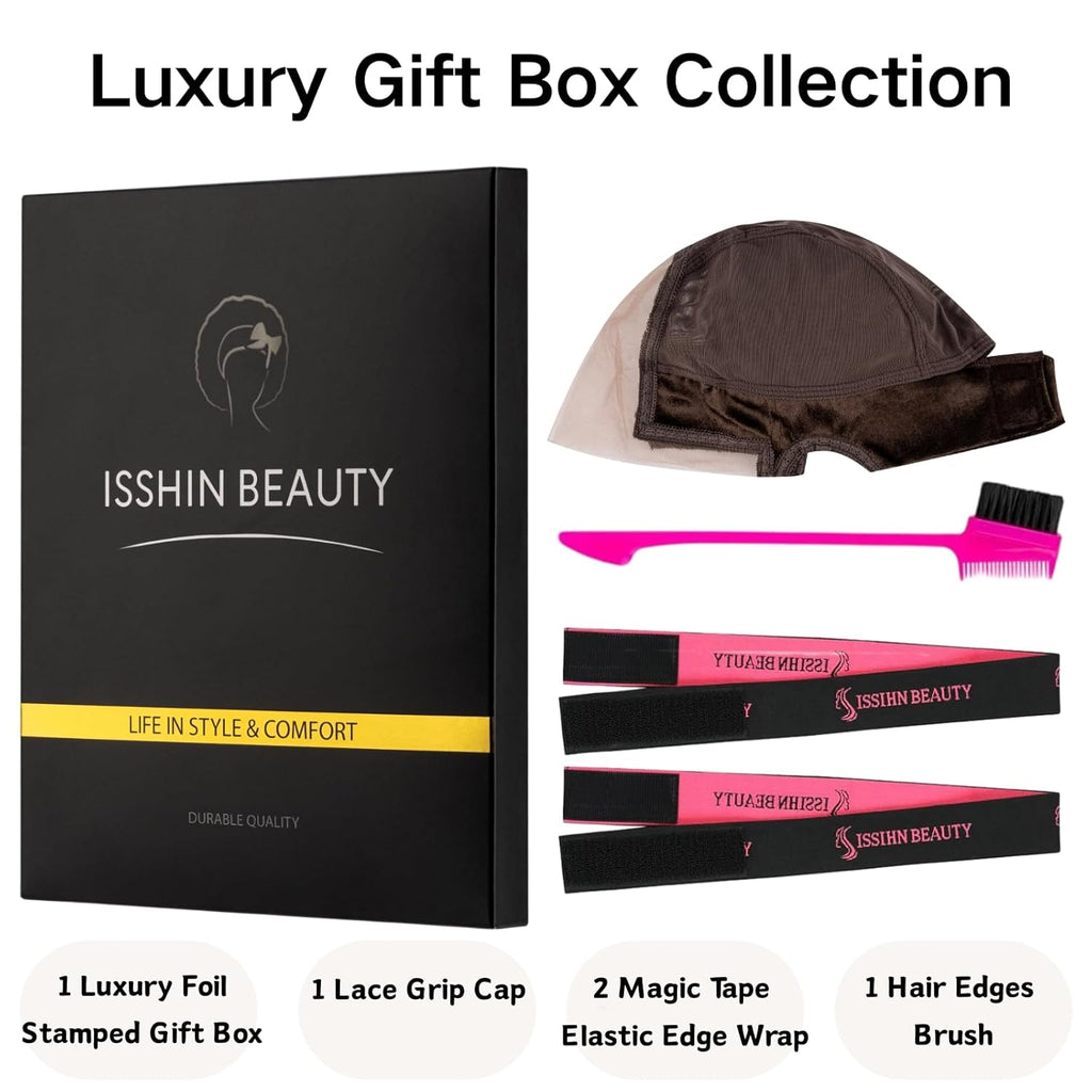 Lace Wig Grip Cap for Women - Medium Size Snug Fit 4x5 Transparent Swiss Lace Non-slip Glueless Wig Gripper with Ear-Cutouts Adjustable Velcro Headband