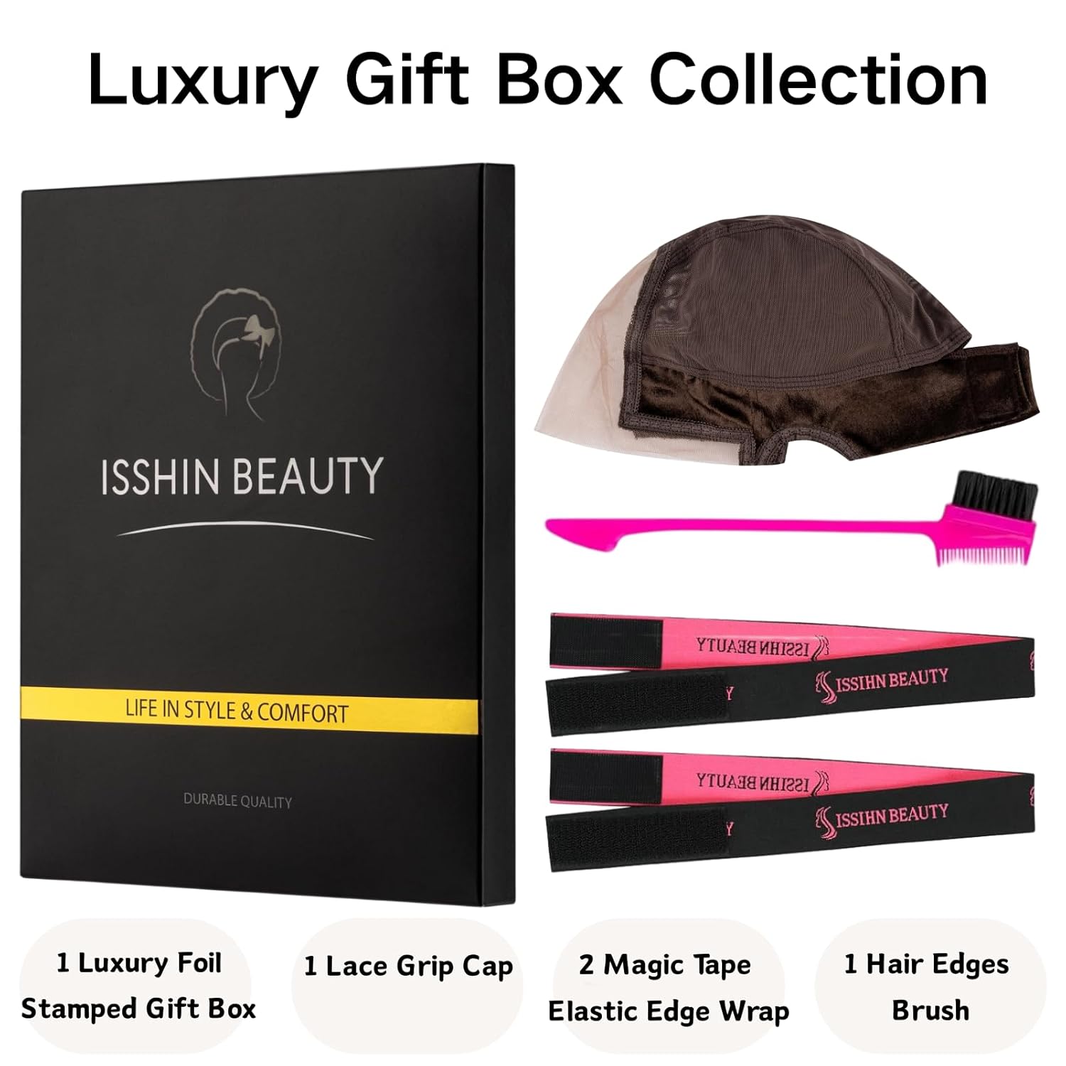 Lace Wig Grip Cap for Women - Medium Size Snug Fit 4x5 Transparent Swiss Lace Non-slip Glueless Wig Gripper with Ear-Cutouts Adjustable Velcro Headband