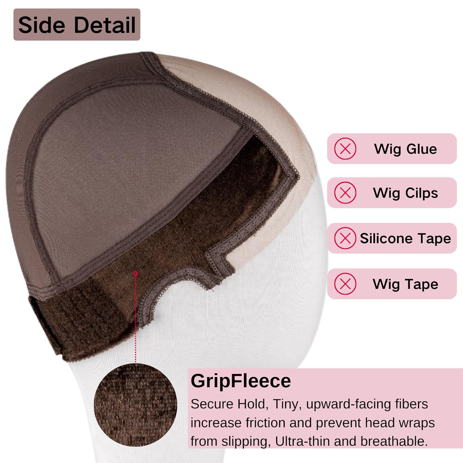 Lace Wig Grip Cap for Women - Medium Size Snug Fit 4x5 Transparent Swiss Lace Non-slip Glueless Wig Gripper with Ear-Cutouts Adjustable Velcro Headband