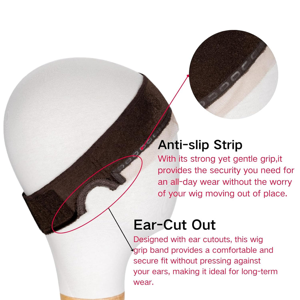 Wig Grip Band Women Adjustable: Wig Gripper With Ear-Cutouts Natural Lace Edge - Adjustable Non-Slip Off Band With Velcro Comfortable Breathable No-Headache