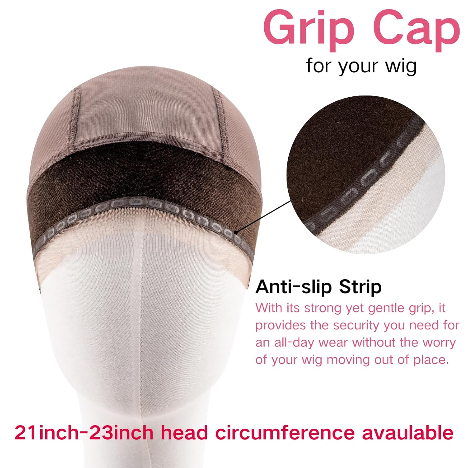 Isshin Beauty Wig Grip Cap Women Adjustable: Wig Gripper with Ear-Cutouts Natural Lace Edge - Gluless Non Slip-Off Band with Velcro No-Headache Comfortable Breathable